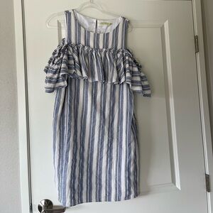 Gianni Bini Blue and White Striped Cold Shoulder Dress